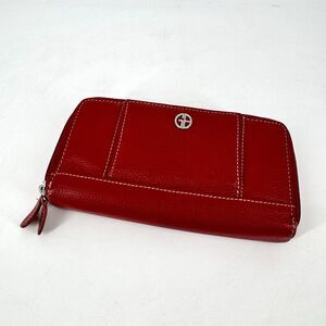 Giani Bernini Red Genuine Leather Zip Around Wallet Organizer 8” X 4”
